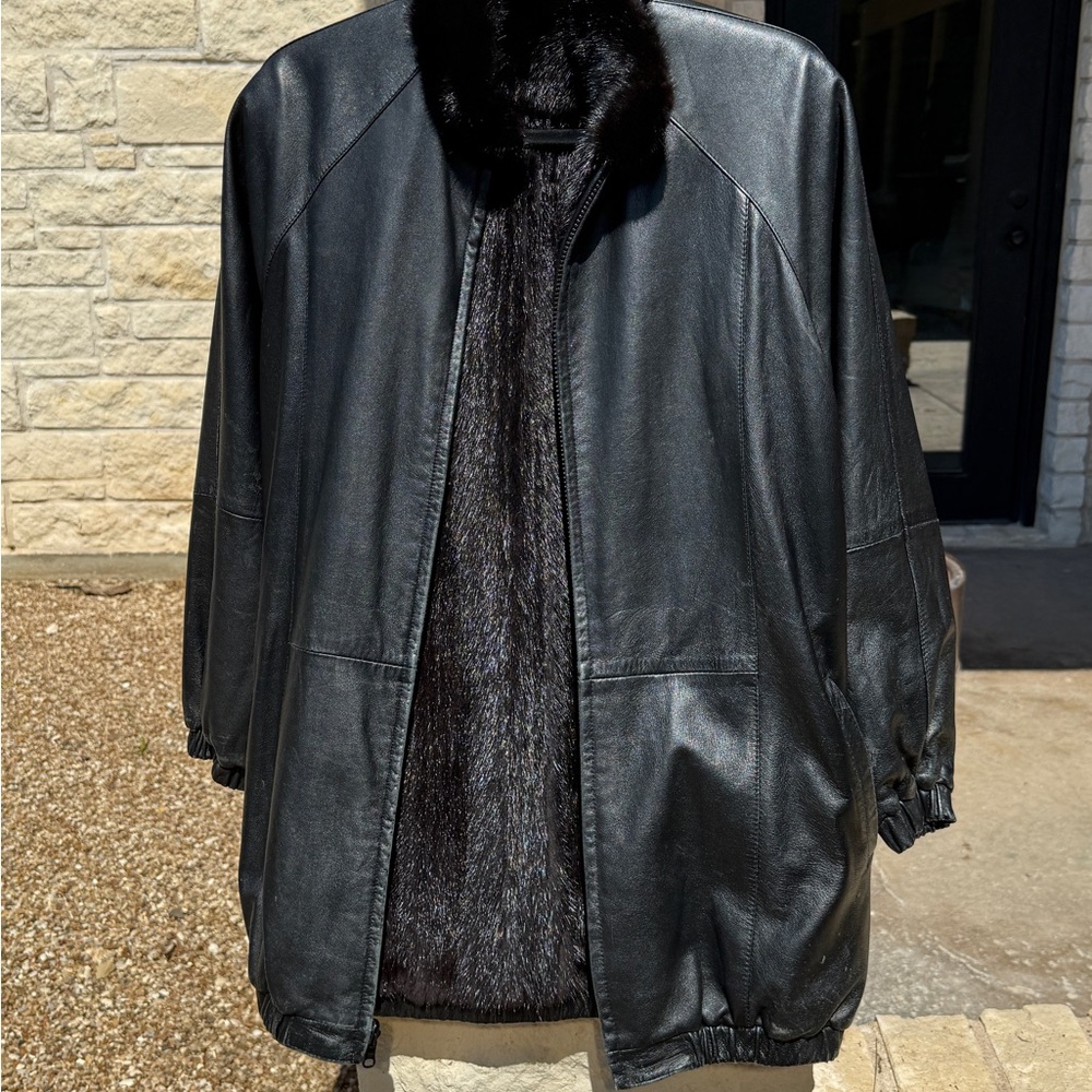 Reversible Black Leather/Mink fur coat